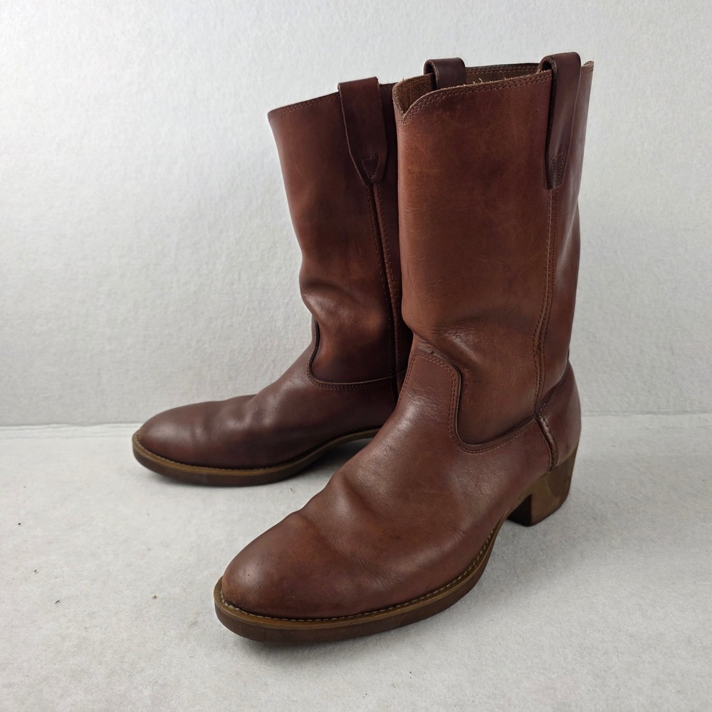 RANGO Genuine Leather Brown Tall Western Ranch Pull On Boots